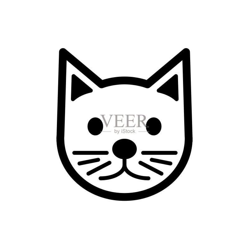 猫咪简约矢量图标：黑白猫头轮廓线性插画图标素材