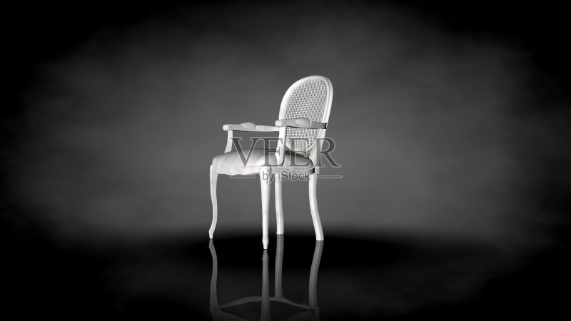 黑色背景上的白色椅子的3d渲染正版元素素材