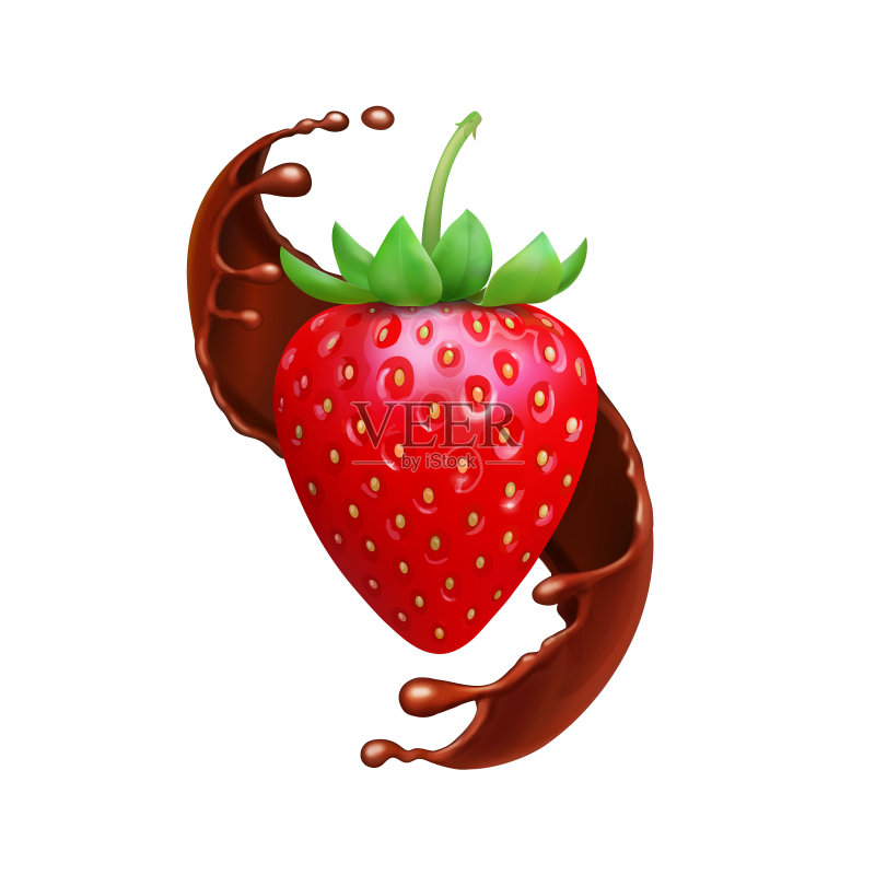 草莓在巧克力液体喷溅逼真的插图正版元素素材