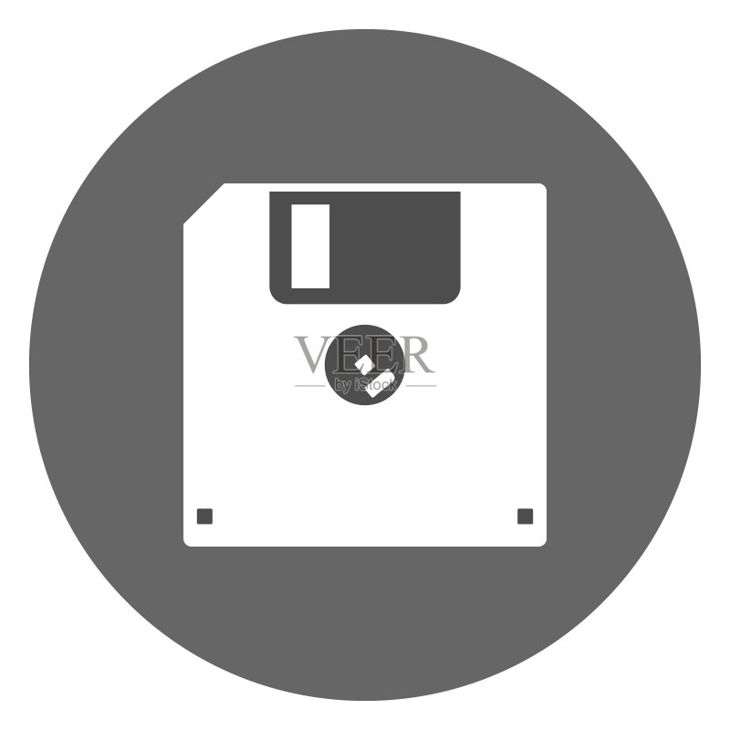 SAVE按钮标志。圆形软盘背面。矢量图标图标素材