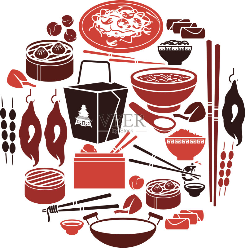 中国美食图标套装正版元素素材