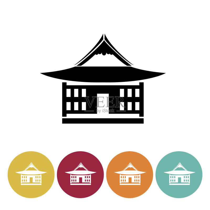 亚洲住宅或餐厅建筑图标集图标素材