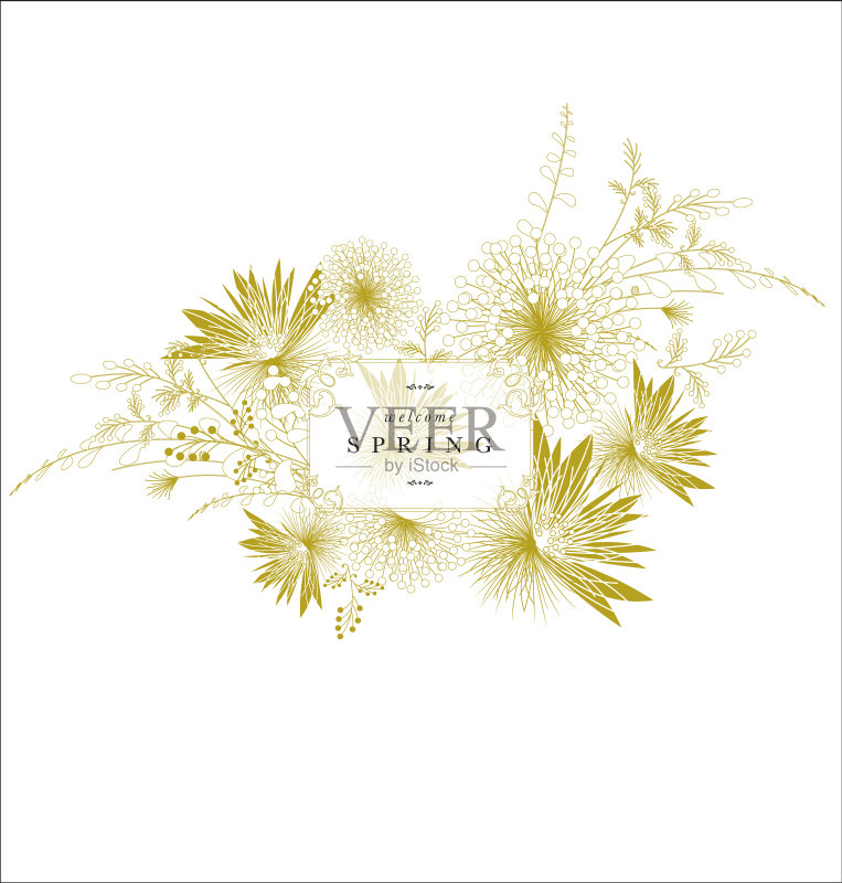 春花点缀横幅金色典雅的文字正版模板素材