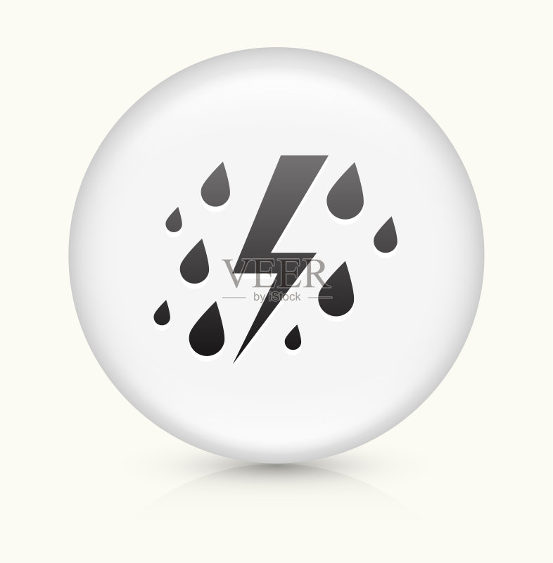 白色圆形矢量按钮上的雷雨图标图标素材