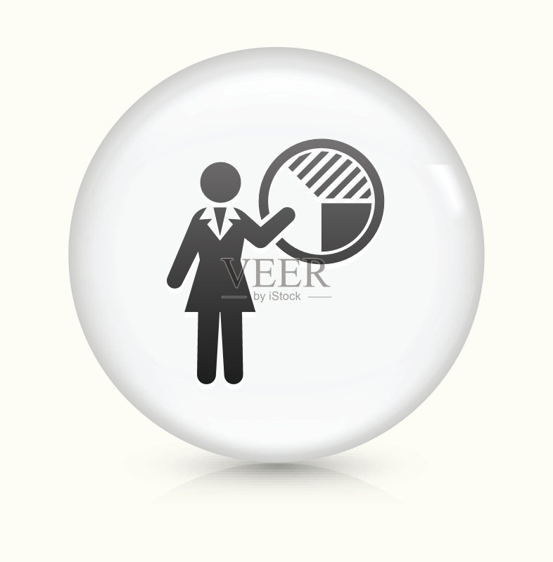 女商人和图表图标在白色圆形矢量按钮上图标素材