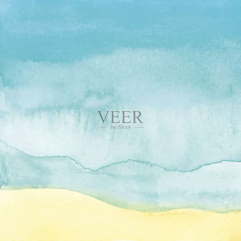 水彩海滩背景正版插画素材