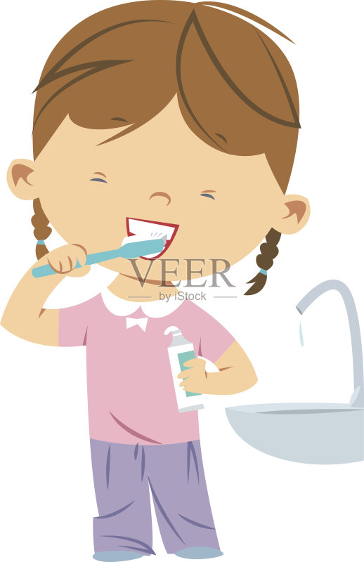 小女孩在刷牙正版元素素材