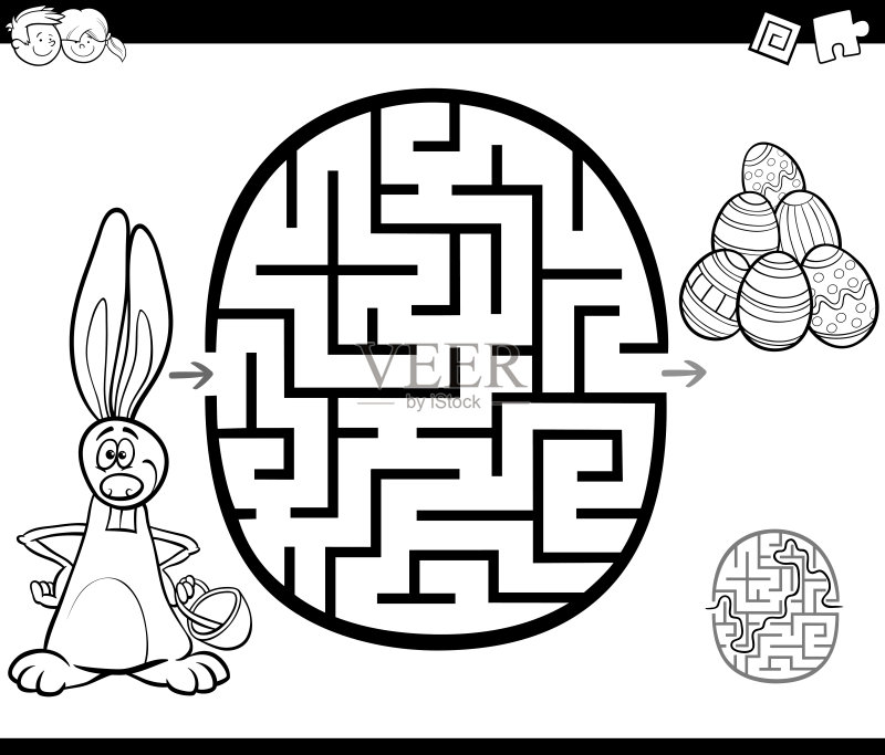 复活节迷宫着色活动正版插画素材