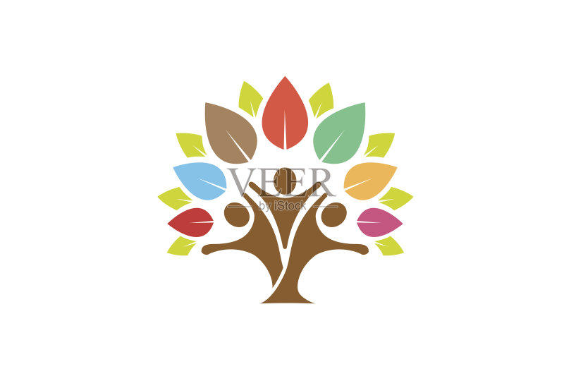 彩色树家族符号设计正版元素素材