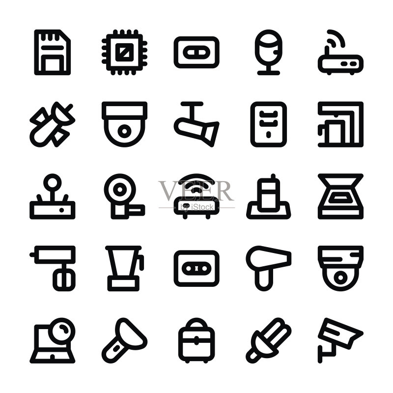 电子产品、小工具和游戏线性图标 14图标素材