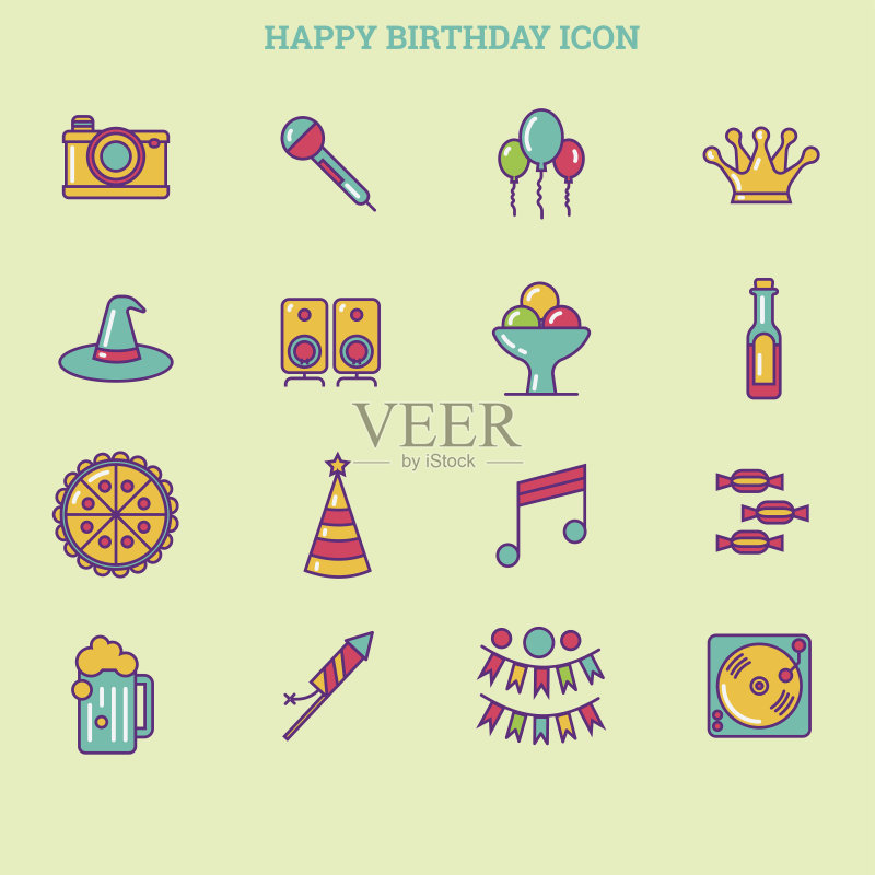 生日聚会图标套装正版插画素材