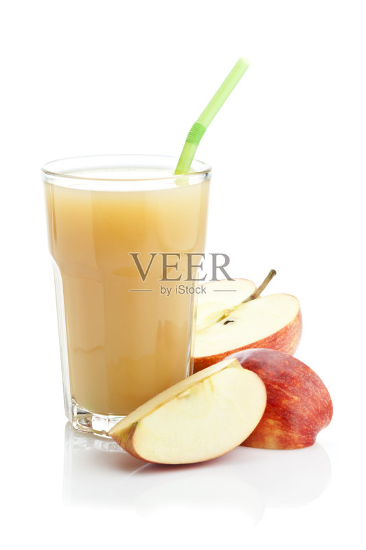 苹果汁玻璃孤立在白色背景正版图片素材