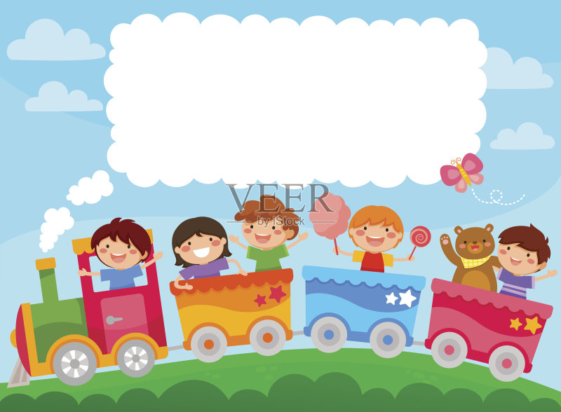 孩子们在火车上抄课文正版插画素材