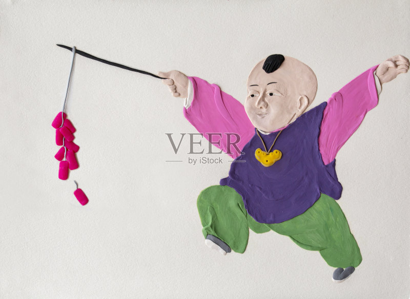 手工泥塑插图:中国的春节装饰品正版元素素材