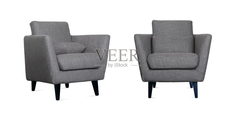 两个角度的灰色扶手椅正版图片素材