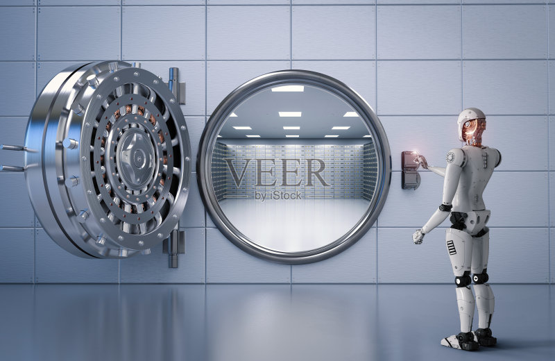 机器人在银行金库工作正版图片素材