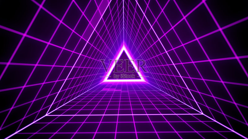 80年代的复古风格背景与三角形网格灯正版插画素材