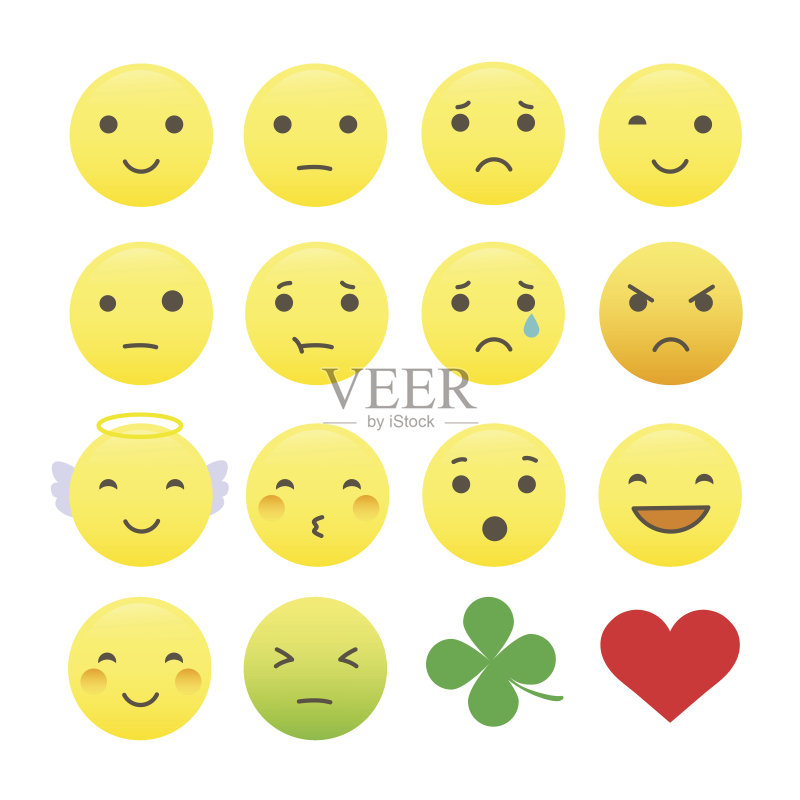白色背景上的黄色表情符号合集图标素材