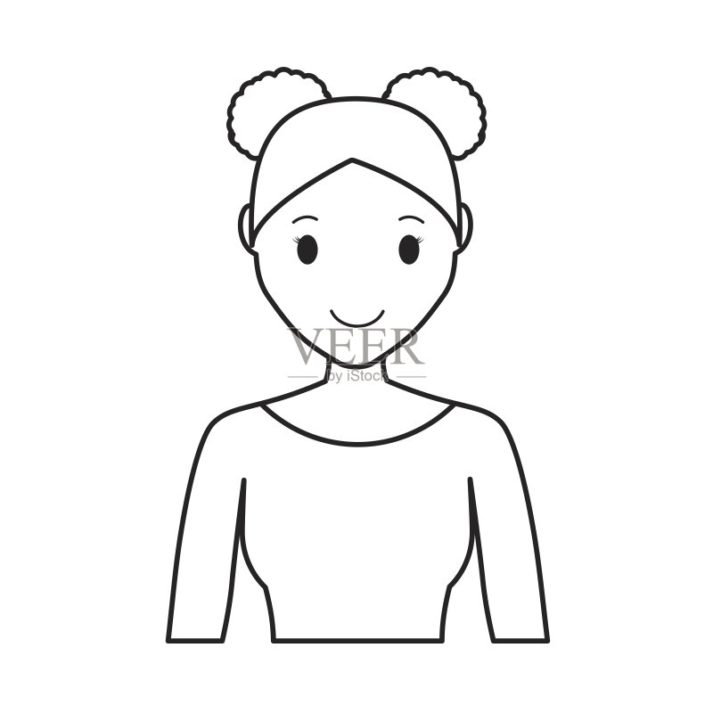白色背景上的快乐女孩卡通头像矢量图图标素材