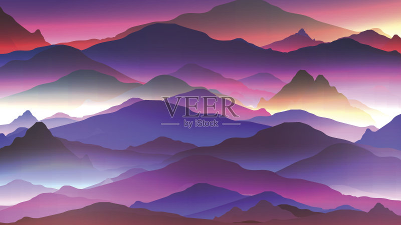 摘要霓虹灯山背景-矢量插图正版插画素材