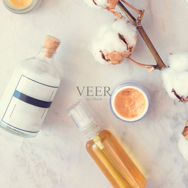 天然护肤美妆产品俯视图正版图片素材