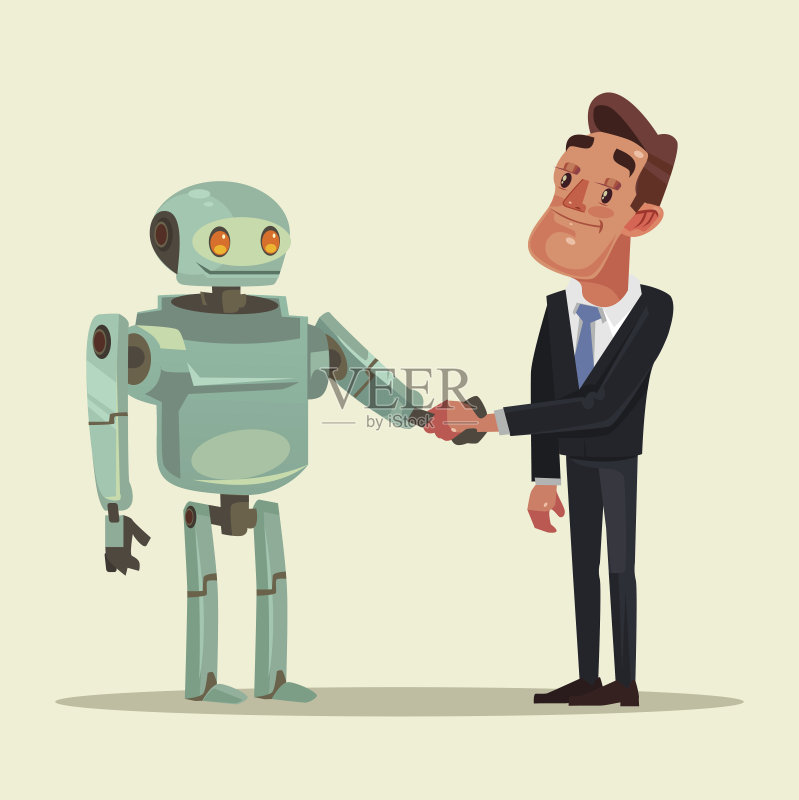 人类和机器人角色进行交易和握手正版插画素材