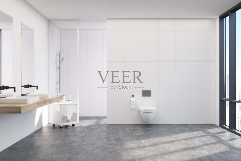 黑色的盥洗室、淋浴间、水槽正版图片素材