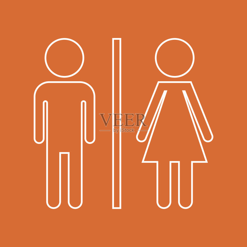 霓虹灯风格卫生间矢量图标：男女通用图标素材