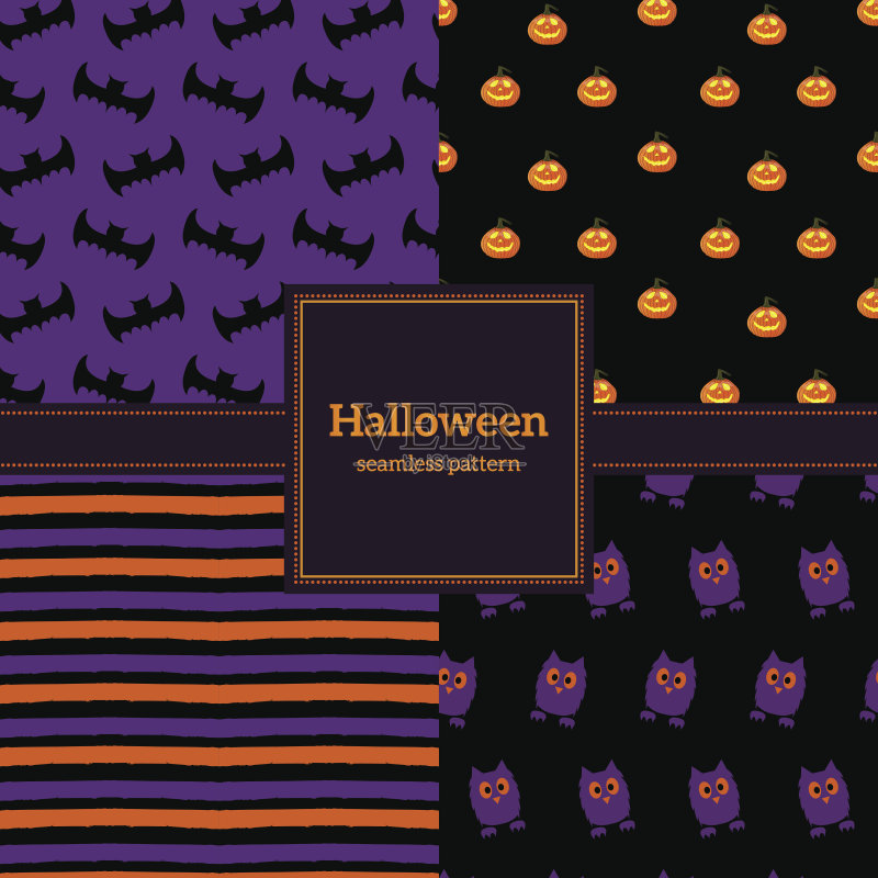 万圣节的背景。集传统节日色彩的无缝图案。正版插画素材