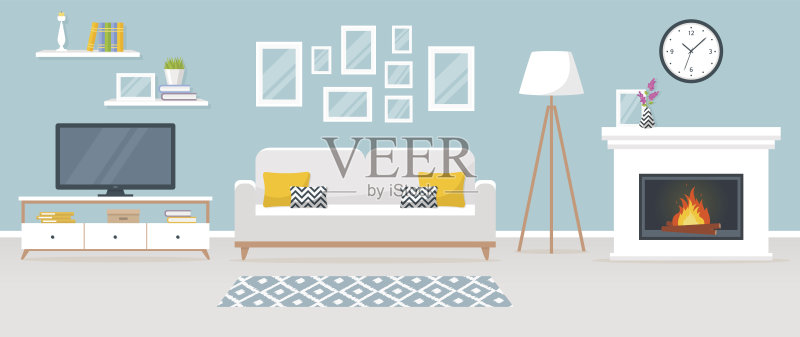 客厅的内部。向量旗帜。正版插画素材