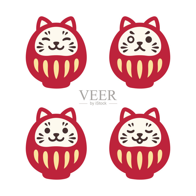 可爱的猫达摩娃娃套装正版插画素材