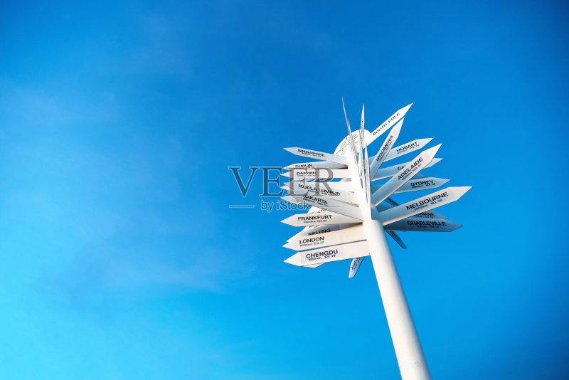 张贴指示方向和距离市长城市的标志。正版图片素材