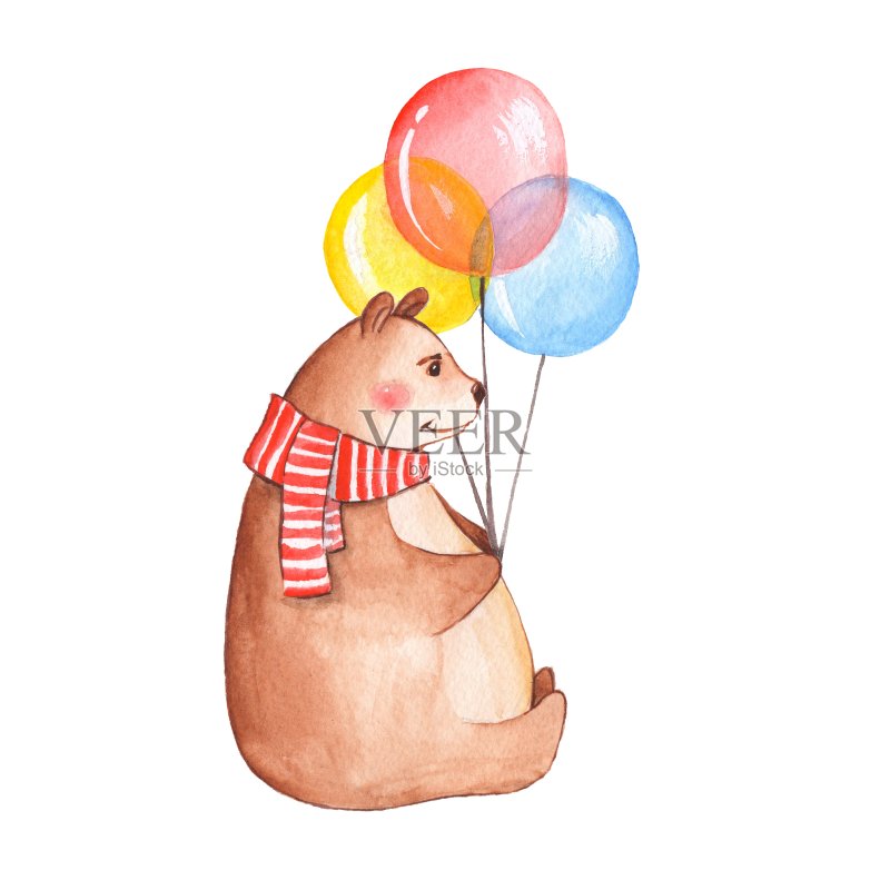 熊有气球正版插画素材