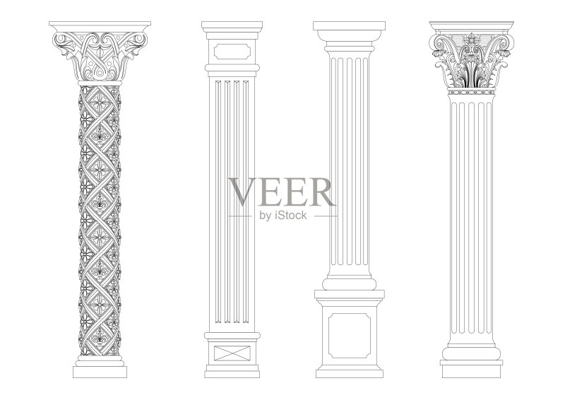 经典柱的轮廓着色正版插画素材