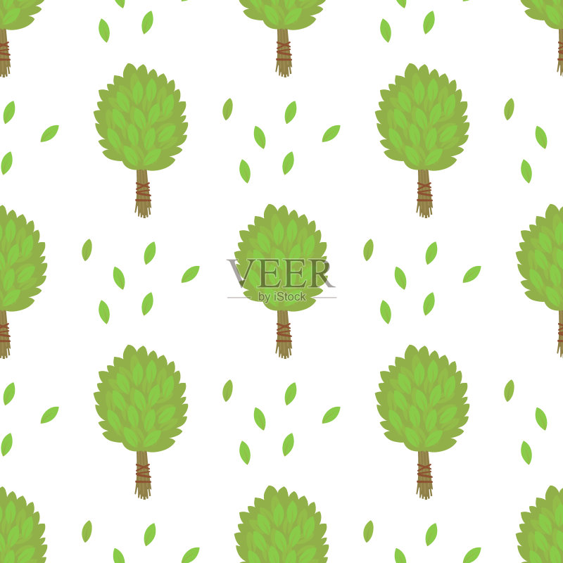 绿树叶片无缝模式矢量夏季叶植物背景正版插画素材