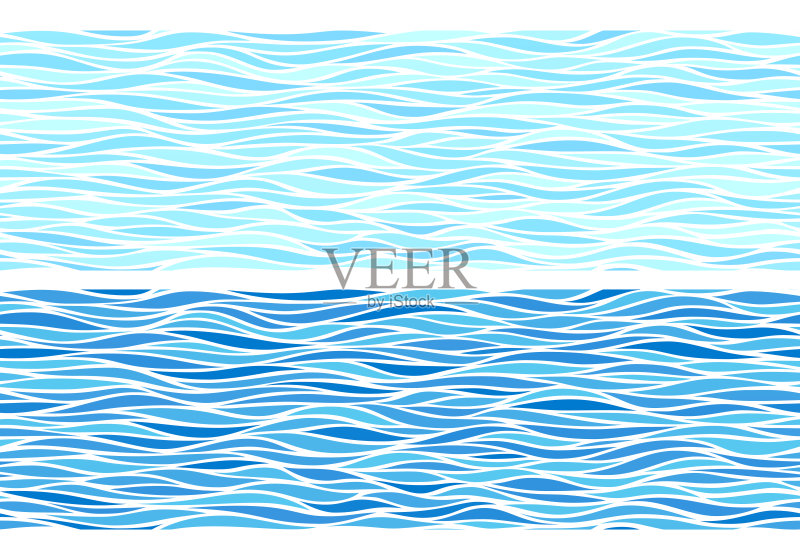 两套无缝模式与蓝色波浪正版插画素材