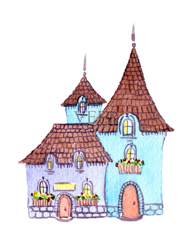 幻想的房子。水的颜色画画正版插画素材