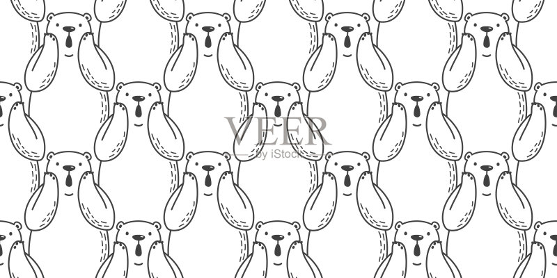 熊图标北极熊泰迪涂鸦矢量涂鸦无缝图案墙纸背景正版插画素材