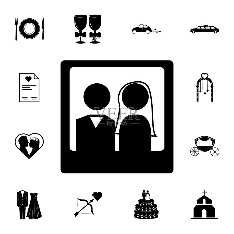 婚礼日期图标。婚礼元素图标集。适用于网站、网页设计、移动应用的高质量相机图形设计图标合集图标素材