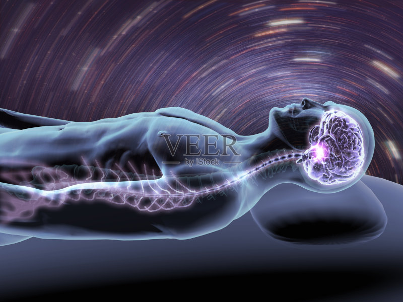 斜倚着的男人，有x光的大脑和脊柱正版图片素材