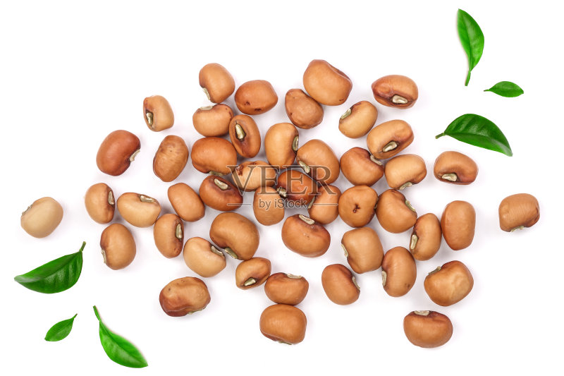 大豆装饰与叶孤立在白色背景俯视图正版图片素材