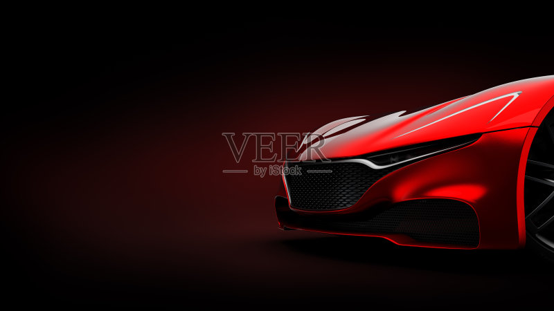 黑色背景上的红色跑车剪影正版图片素材