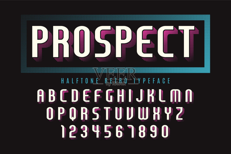 带半色调阴影的矢量展示字体设计，字母表正版元素素材