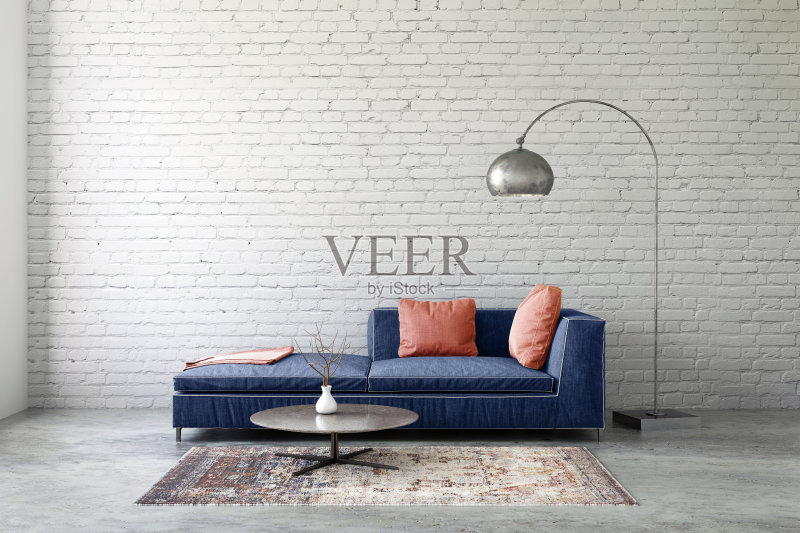 粉彩沙发与空白墙模板正版图片素材