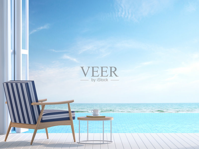 白色泳池别墅露台3d渲染正版图片素材