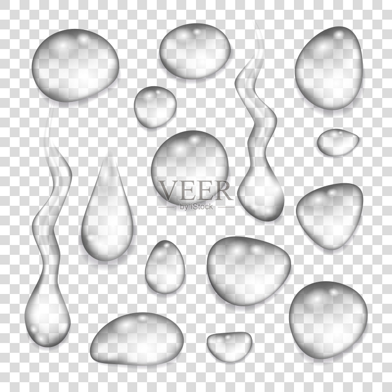 透明的灰色水滴，清澈的水。正版元素素材