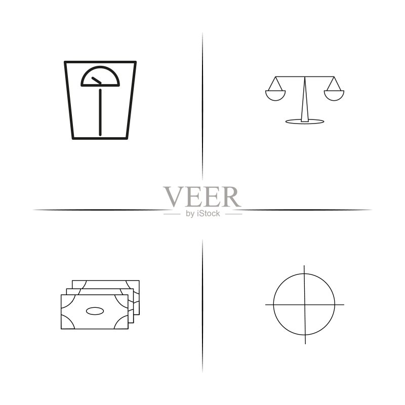 银行，金融和金钱简单的线性图标集。概述了矢量图标图标素材