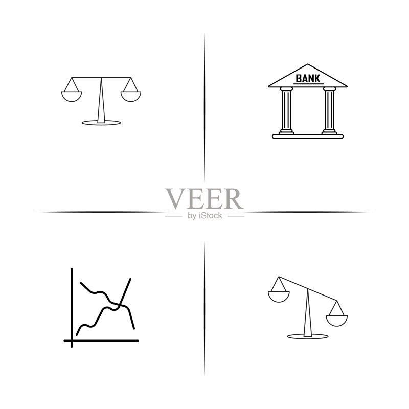 银行，金融和金钱简单的线性图标集。概述了矢量图标图标素材