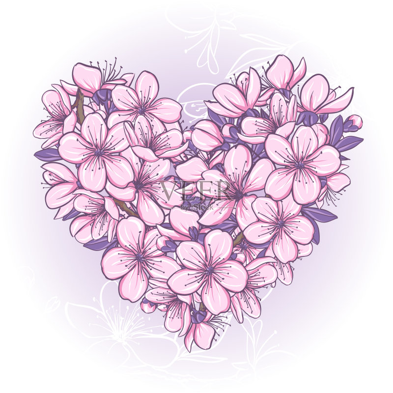 心形的樱花正版插画素材