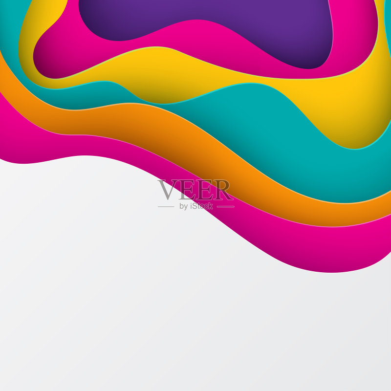 纸艺术3D抽象背景与折纸形状。纸波浪，层次感。几何设计布局正版插画素材